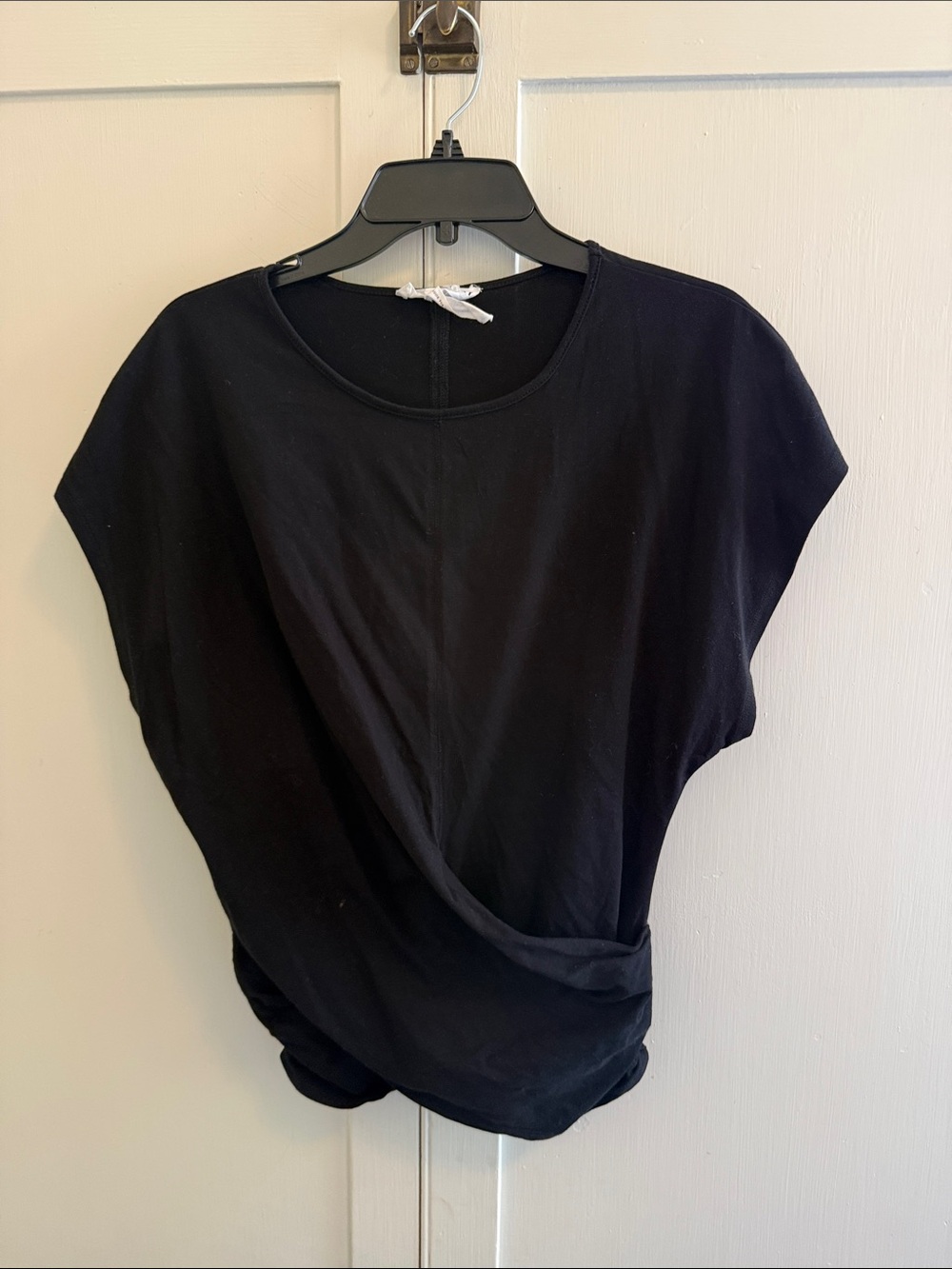 Apiece Apart Black Draped Waist Twist Short Sleeve Tee